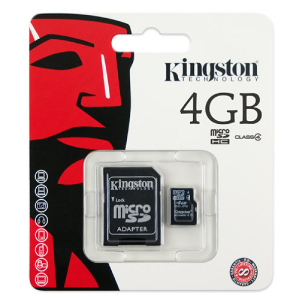 Карта пам'яті Kingston microSDHC 4GB Class 4+ SD адаптер
